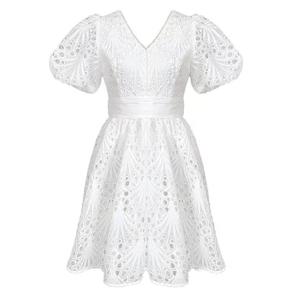 Princess White Puff Sleeve Mini Dress - Picture 3 of 5